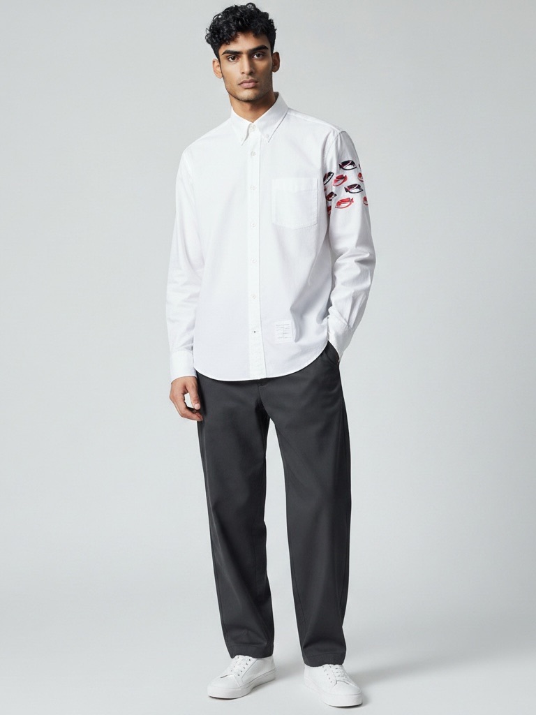 Thom Browne Red And Black Fish Embroidery Along The Left Sleeve